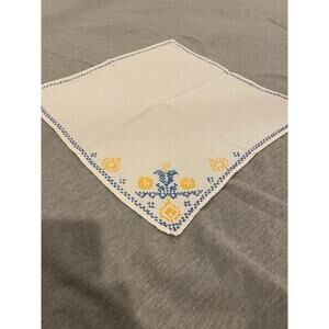 Vintage Single Linen Napkin with Embroidery Yellow/Blue
